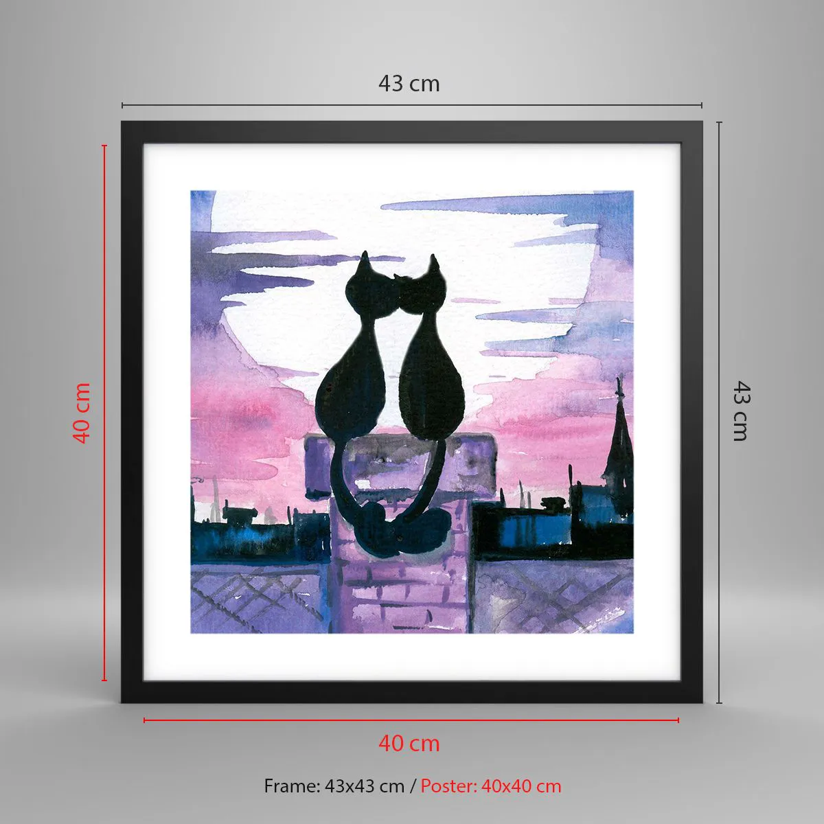 Poster in einem schwarzem Rahmen - Rendez-vous unter dem Mond - 40x40 cm