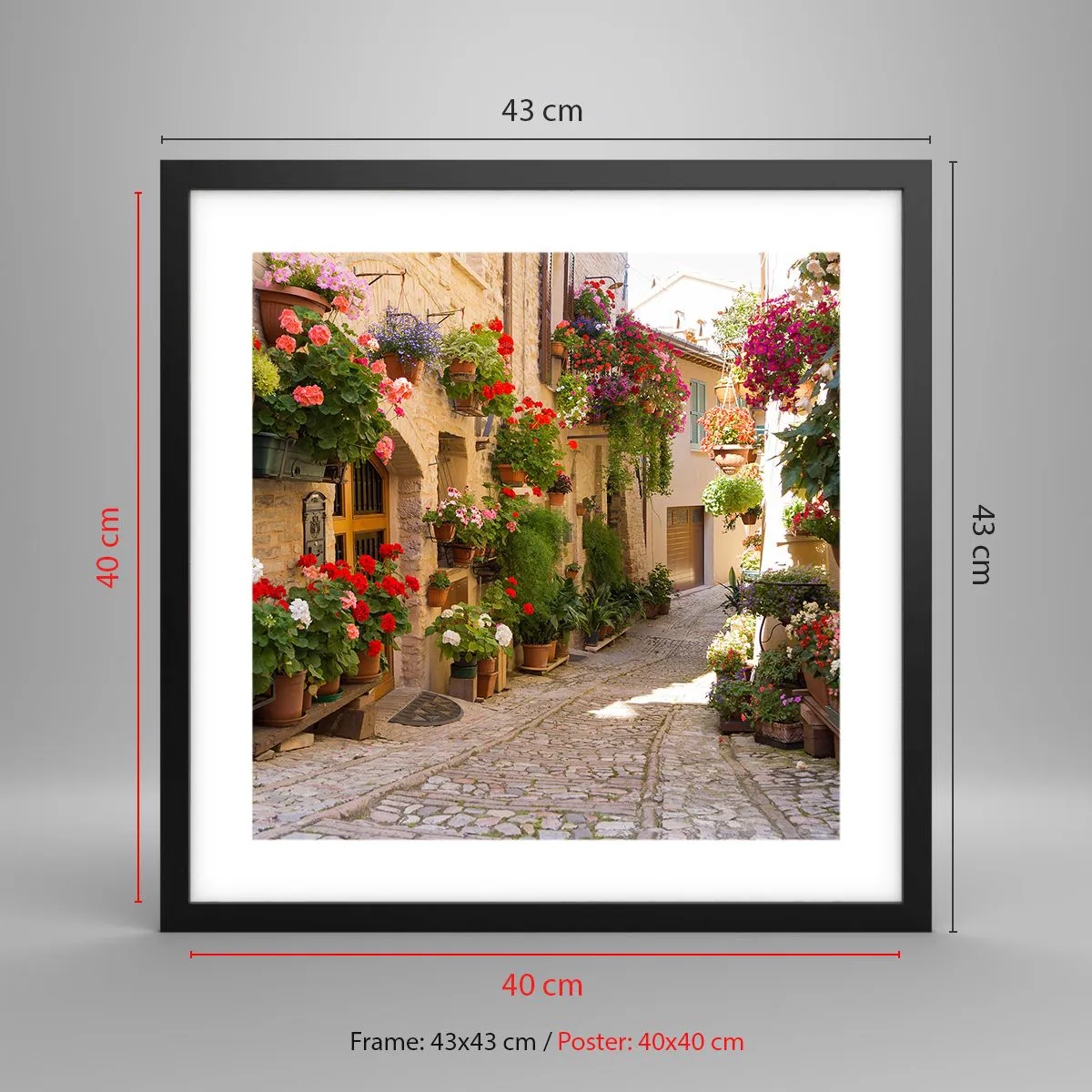 Poster in einem schwarzem Rahmen - In der Flut Blumen - 40x40 cm