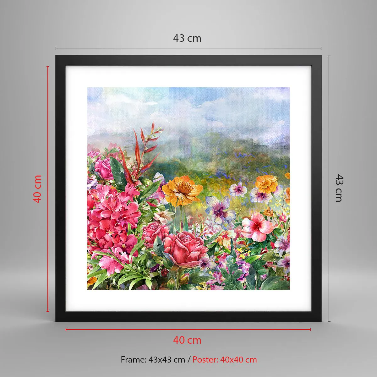 Affiche dans un cadre noir - Poster - Un jardin devenu fou - 40x40 cm