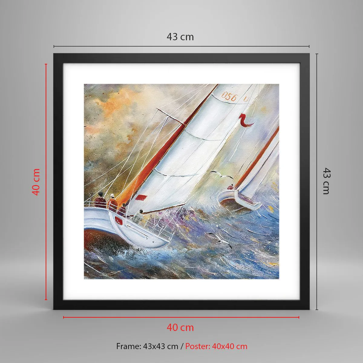 Affiche dans un cadre noir - Poster - Concourir sur les vagues - 40x40 cm