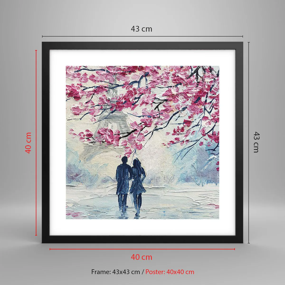 Plagát v čiernom ráme - Romantická prechádzka - 40x40 cm