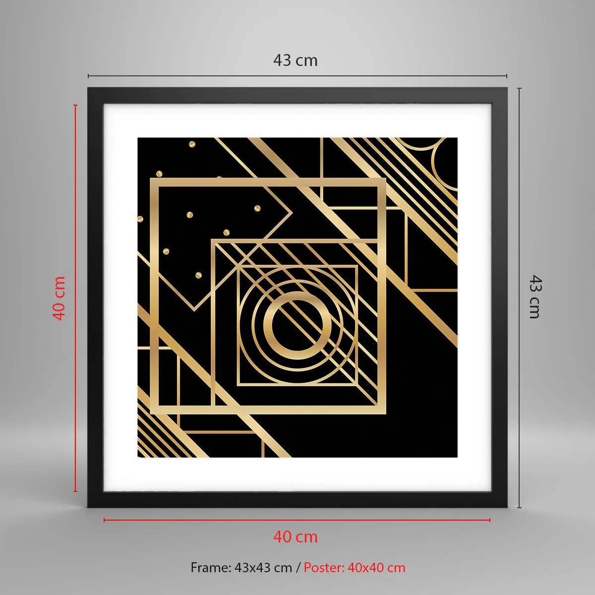 Poster in black frame - Golden Geometry - 40x40 cm