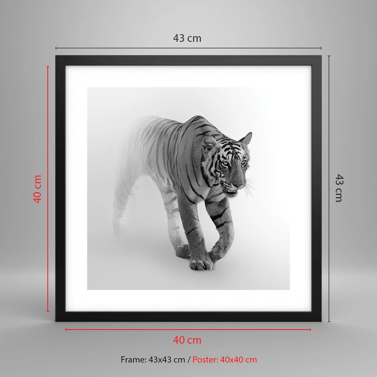 Affiche dans un cadre noir - Poster - Accroupi dans le brouillard - 40x40 cm