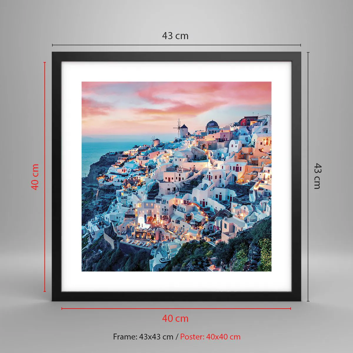 Poster în ramă neagră - Vacanța ta grecească - 40x40 cm