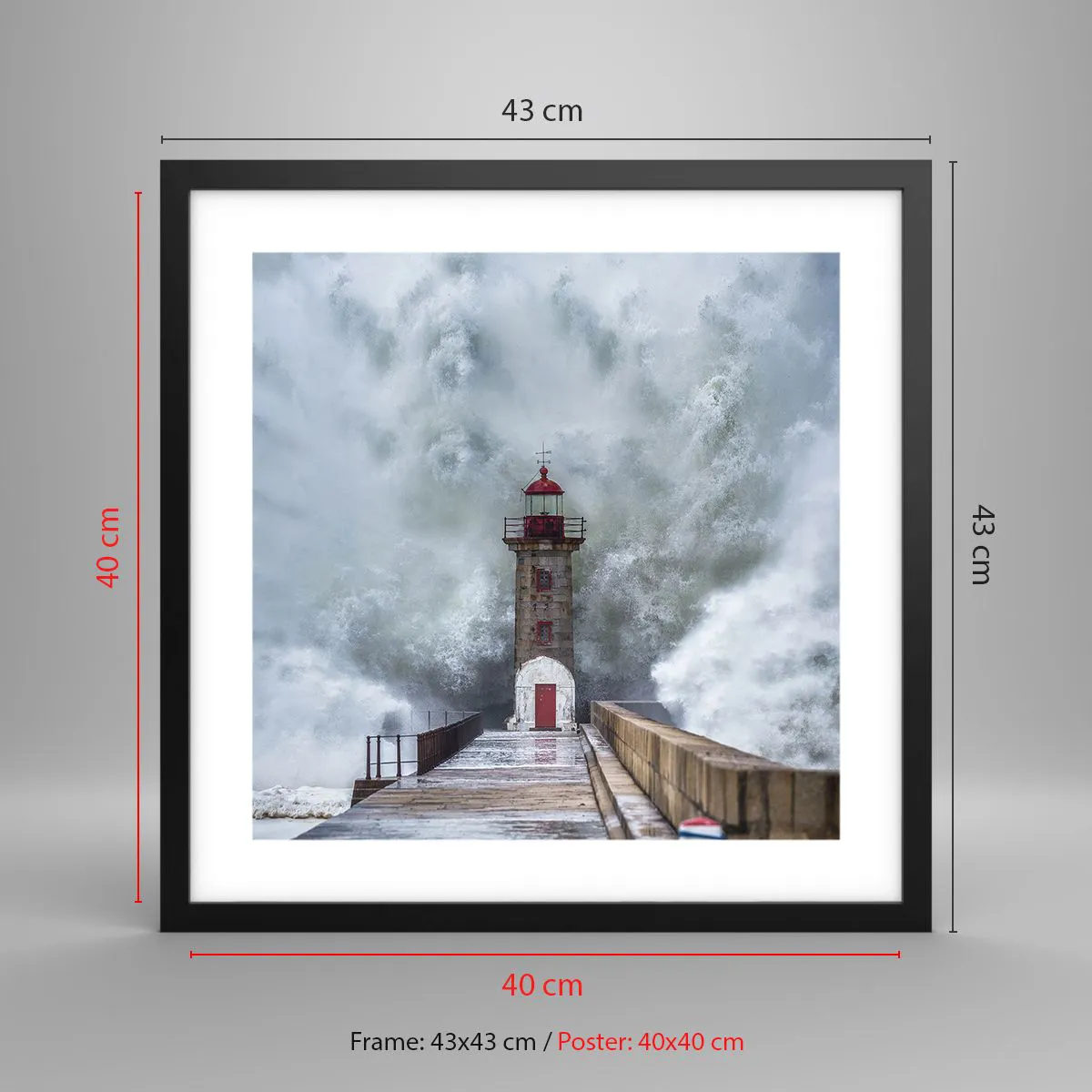 Póster en marco negro - El rugido de las aguas, la fuerza del viento - 40x40 cm