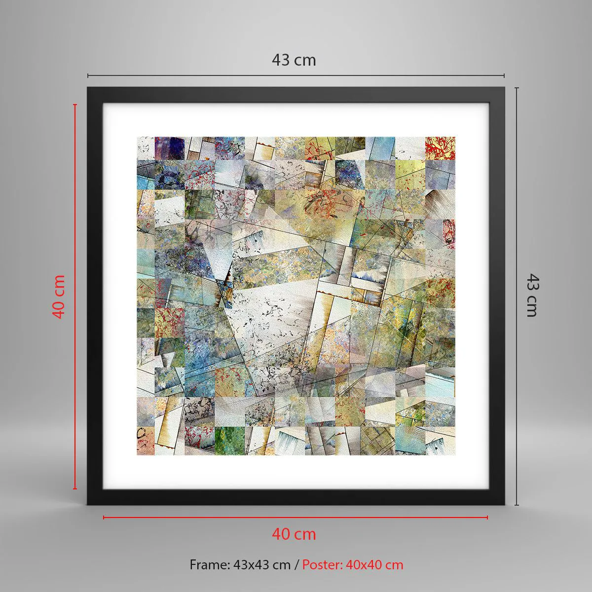 Plakat i sort ramme - Geometrisk ommøblering - 40x40 cm