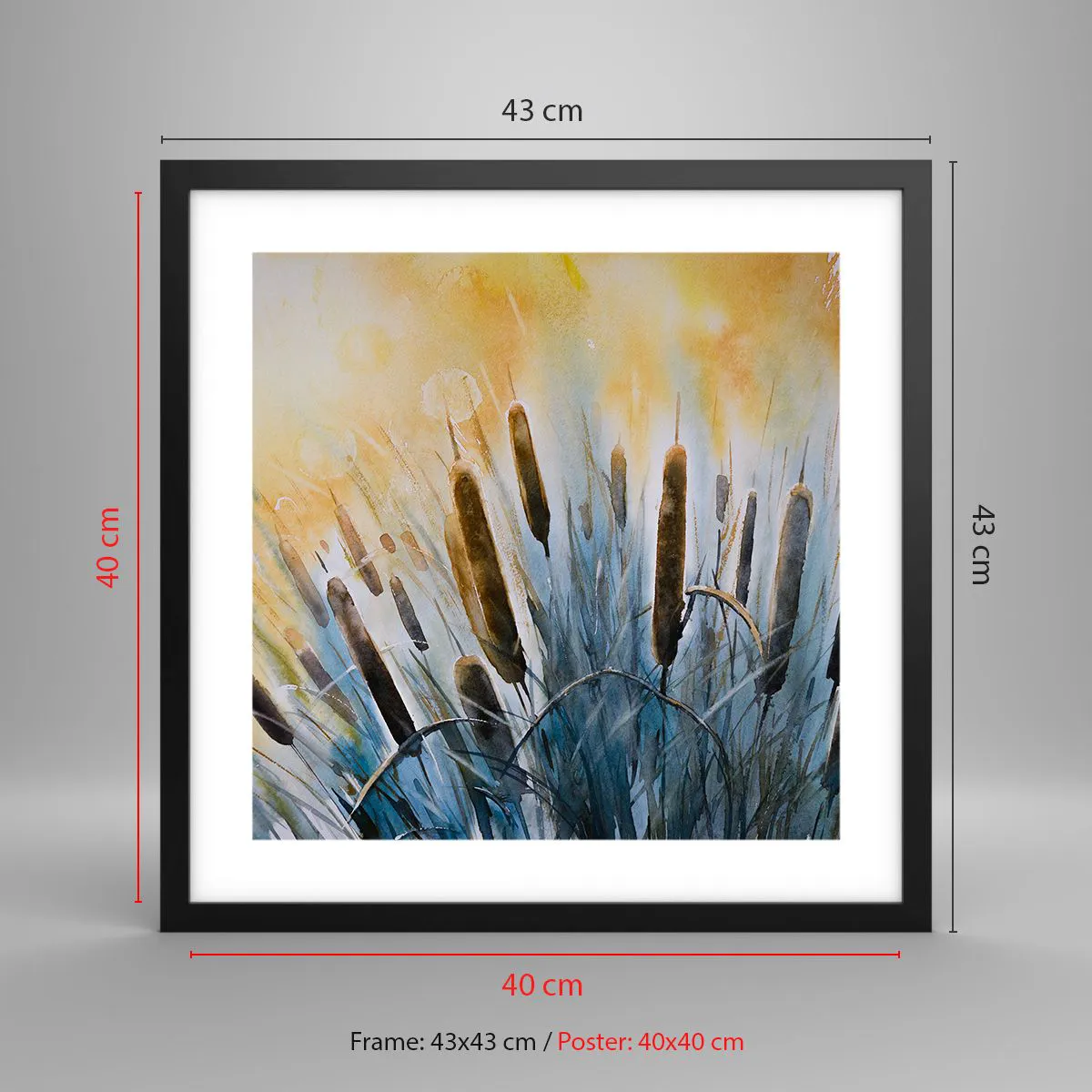 Plakat i sort ramme - Vandets kulde, solens varme - 40x40 cm