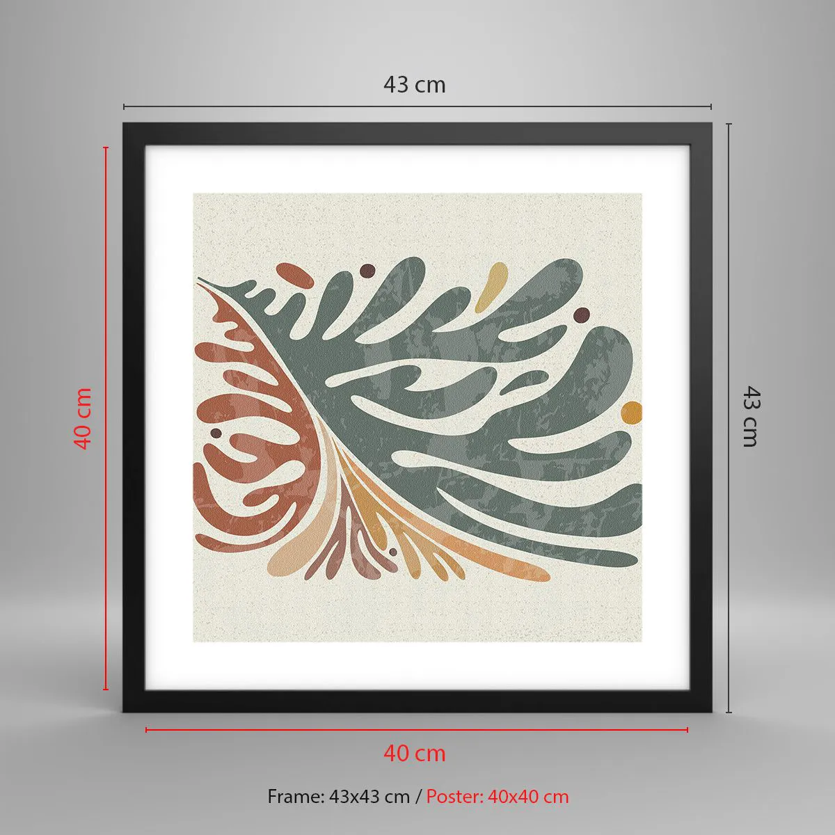 Poszter fehér keretben - Többszínű levél - 40x40 cm