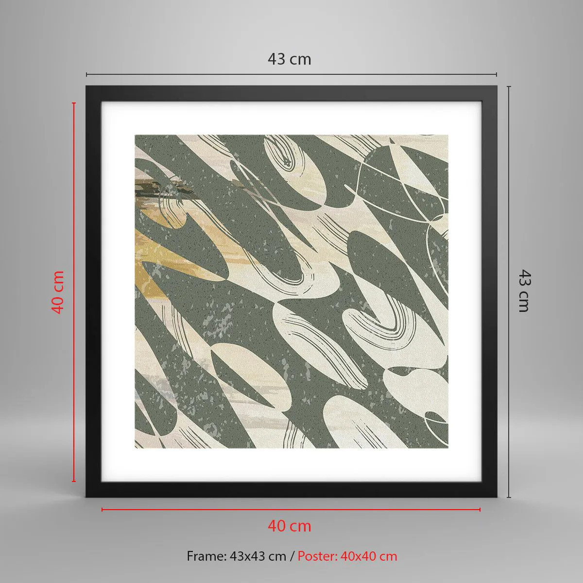 Poster in een zwarte lijst - Ritmische abstractie - 40x40 cm