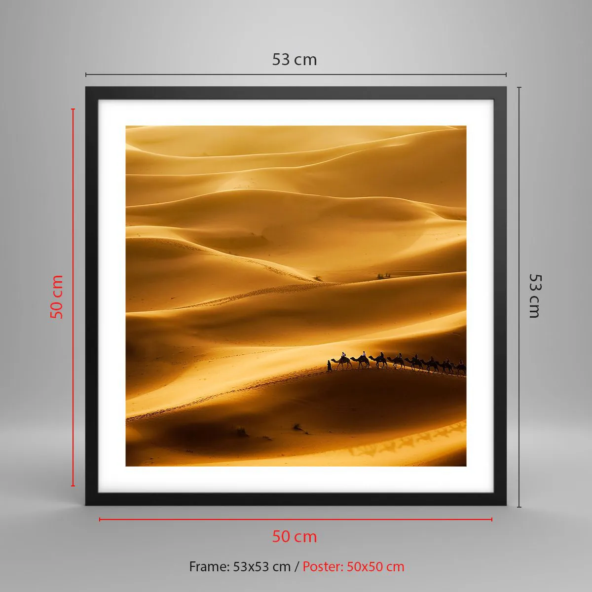 Affiche dans un cadre noir - Poster - Caravane sur les vagues du désert - 50x50 cm