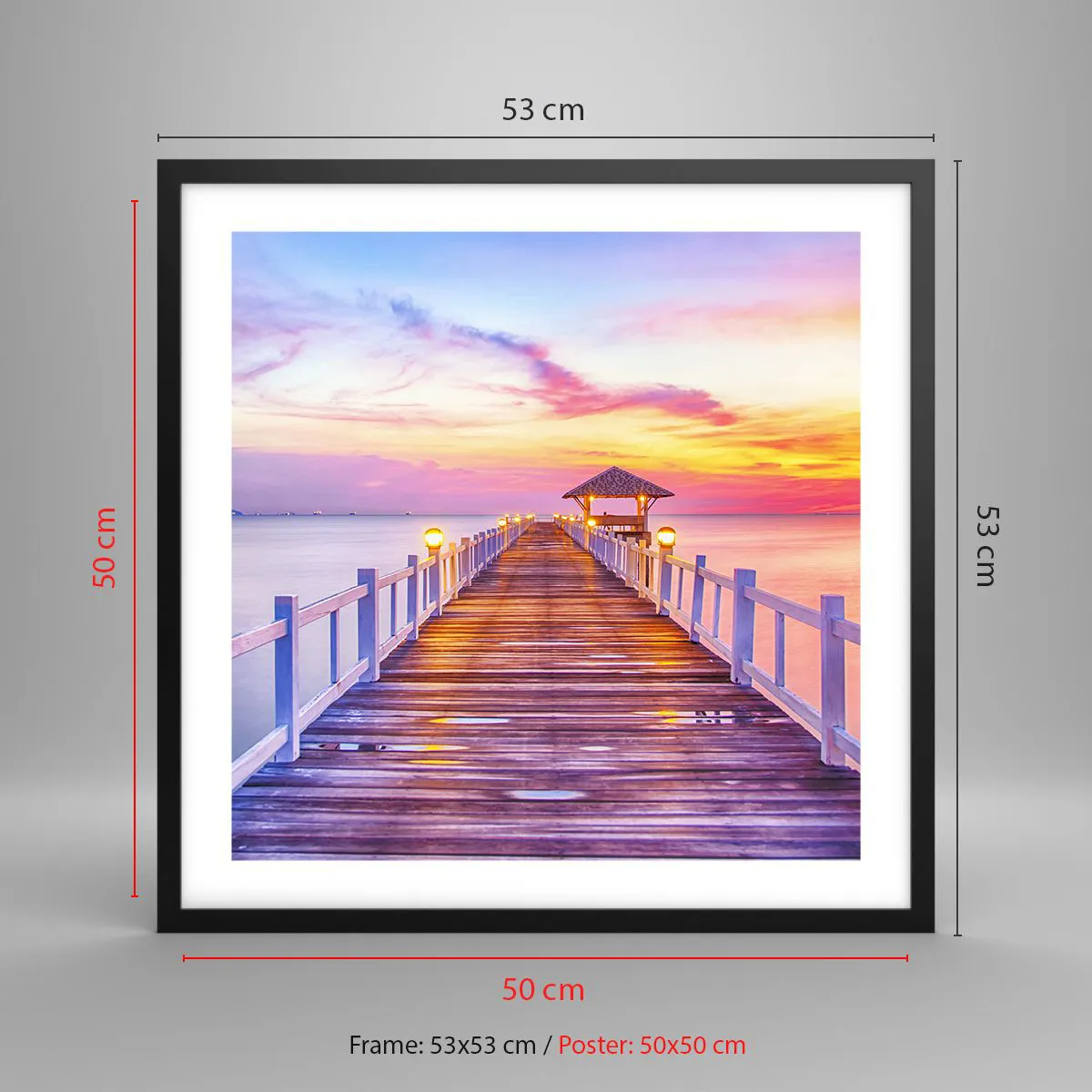 Plakat w czarnej ramie - Liliowo-złota cisza wieczoru - 50x50 cm