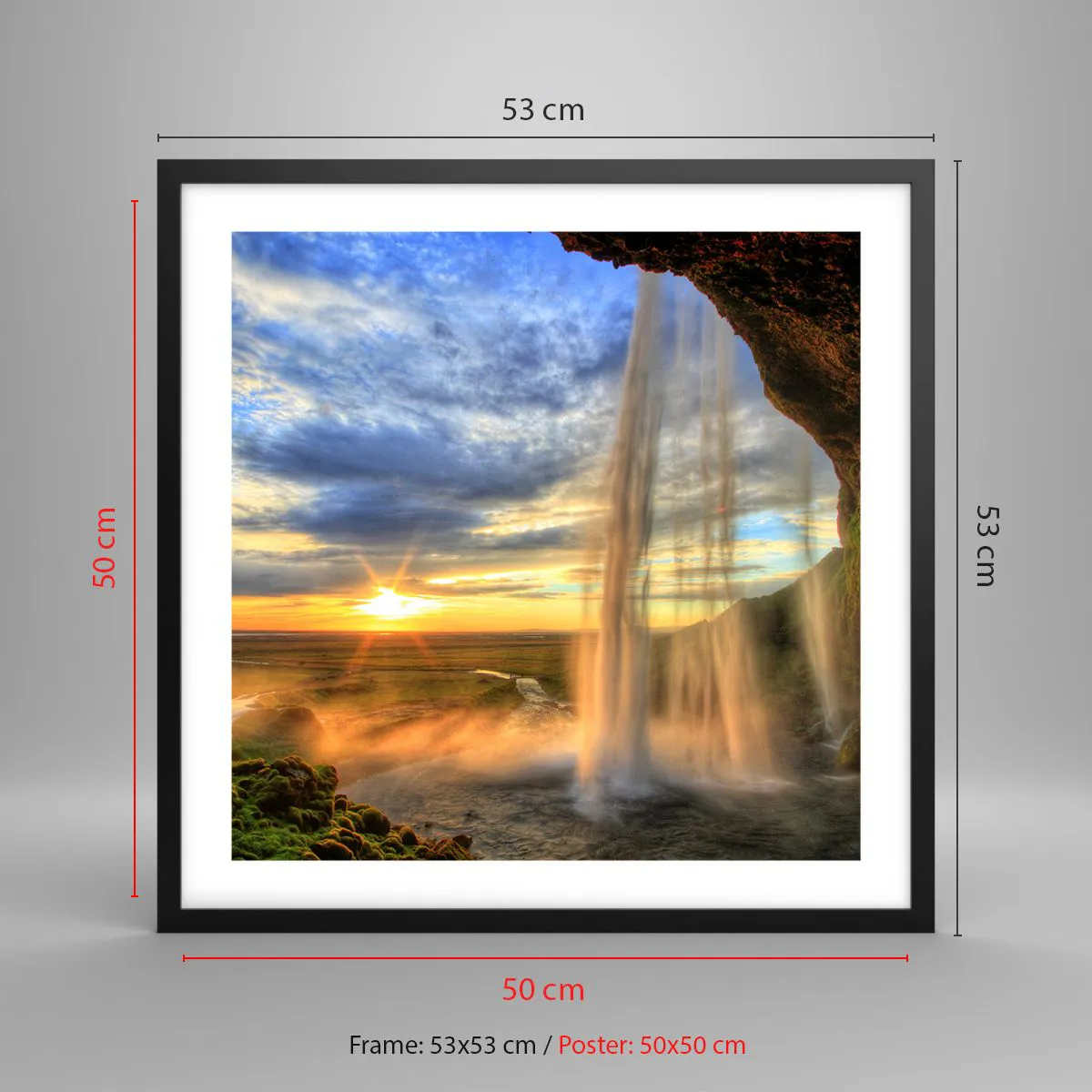 Affiche dans un cadre noir - Poster - Le monde derrière un voile de gouttes - 50x50 cm