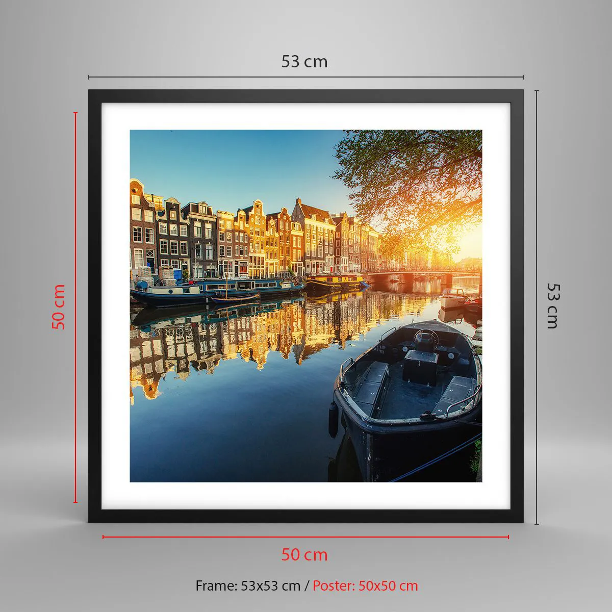 Poster in black frame - Morning in Amsterdam - 50x50 cm