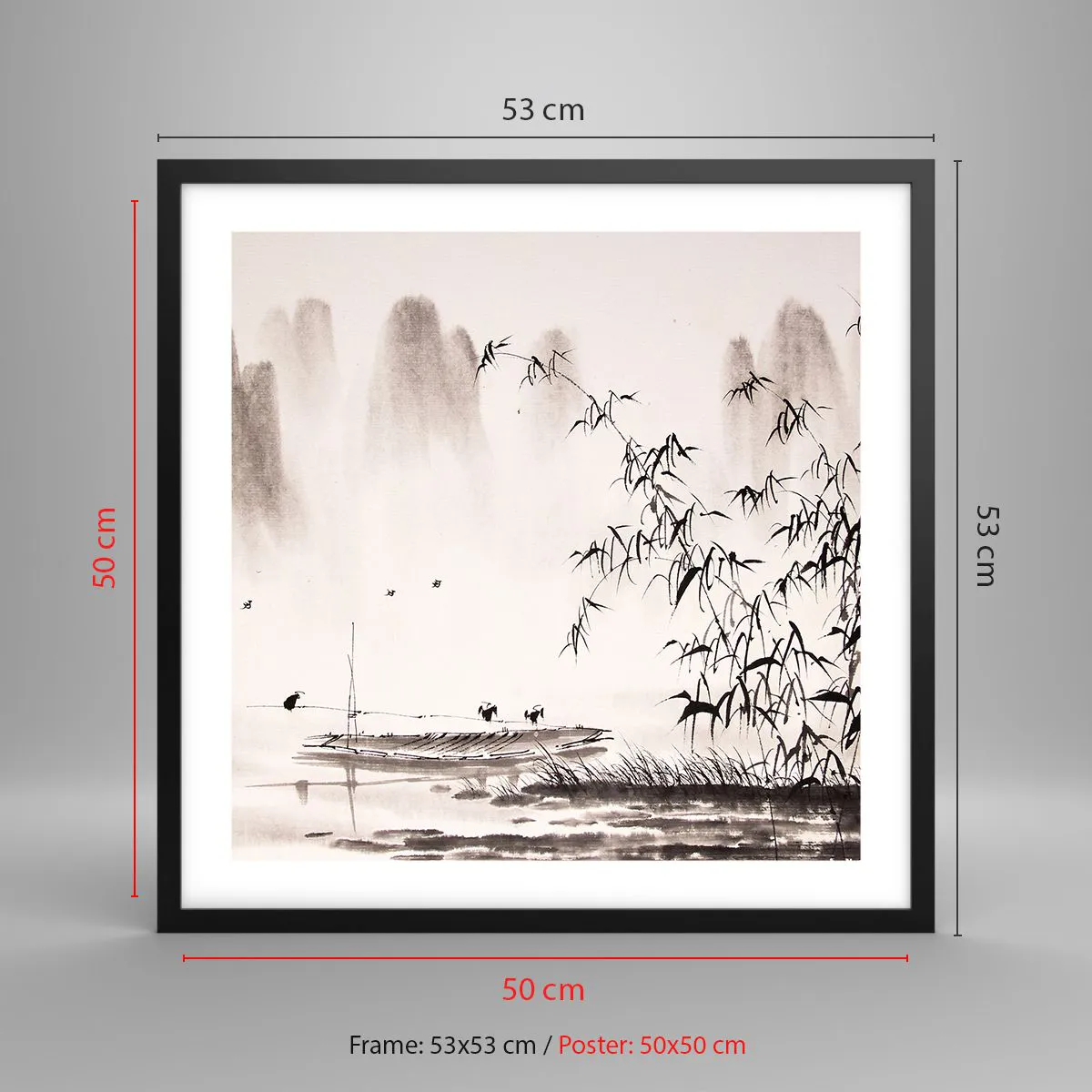 Affiche dans un cadre noir - Poster - Le silence des rizières - 50x50 cm