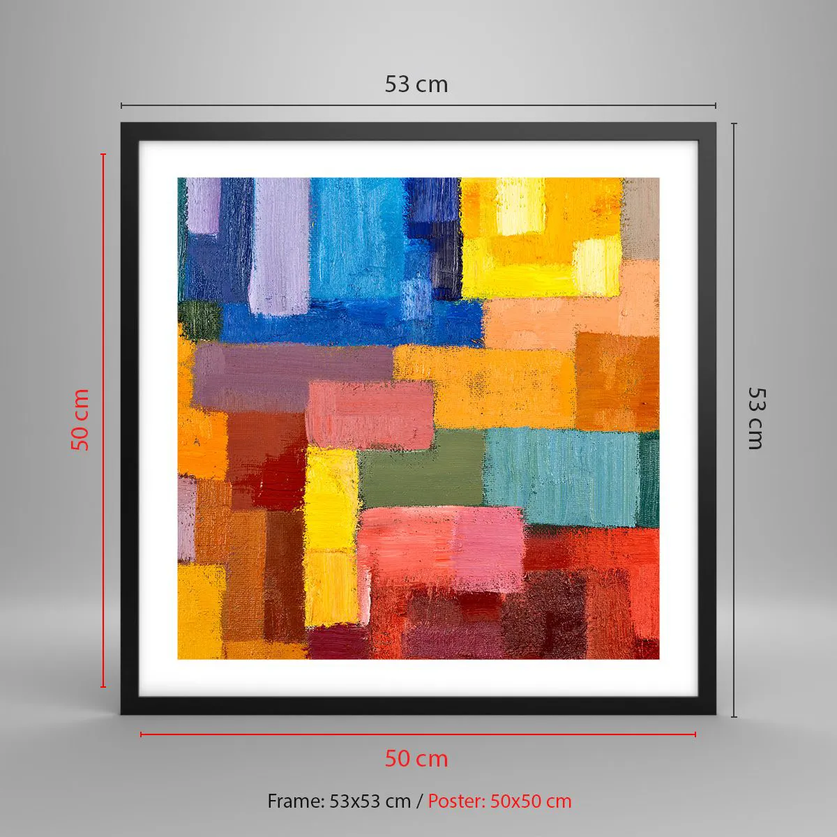 Pôster com moldura preta - Cada um diferente, todos coloridos - 50x50 cm