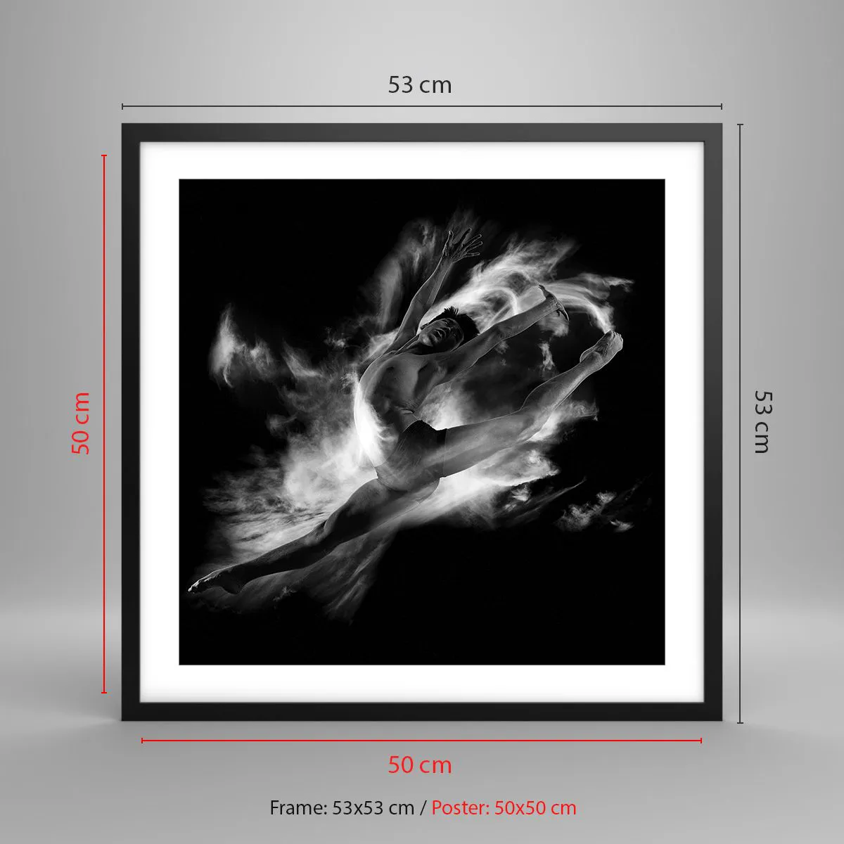 Poster in een zwarte lijst - Vast tijdens de vlucht - 50x50 cm