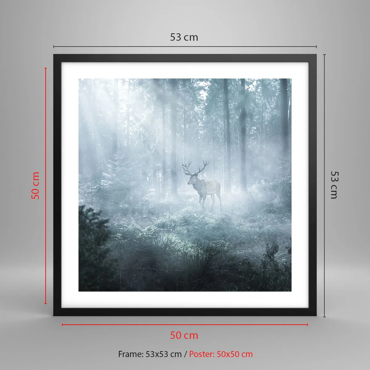 Poster in einem schwarzem Rahmen - Morgenvisite auf dem Grundstück - 50x50 cm