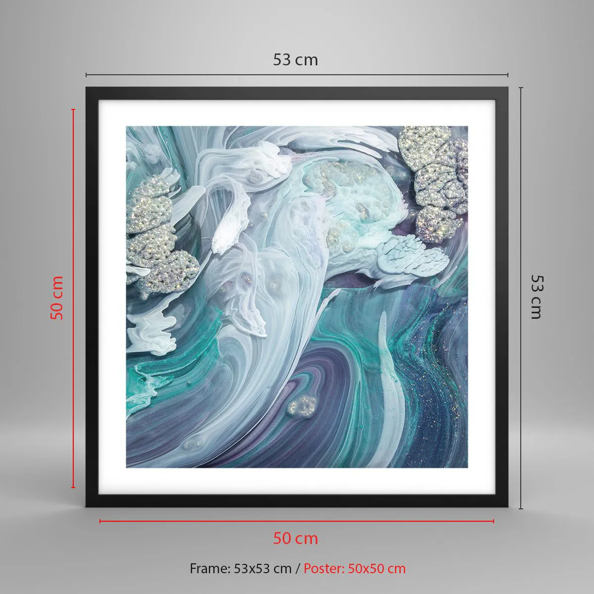 Póster en marco negro - Corrientes de azul - 50x50 cm