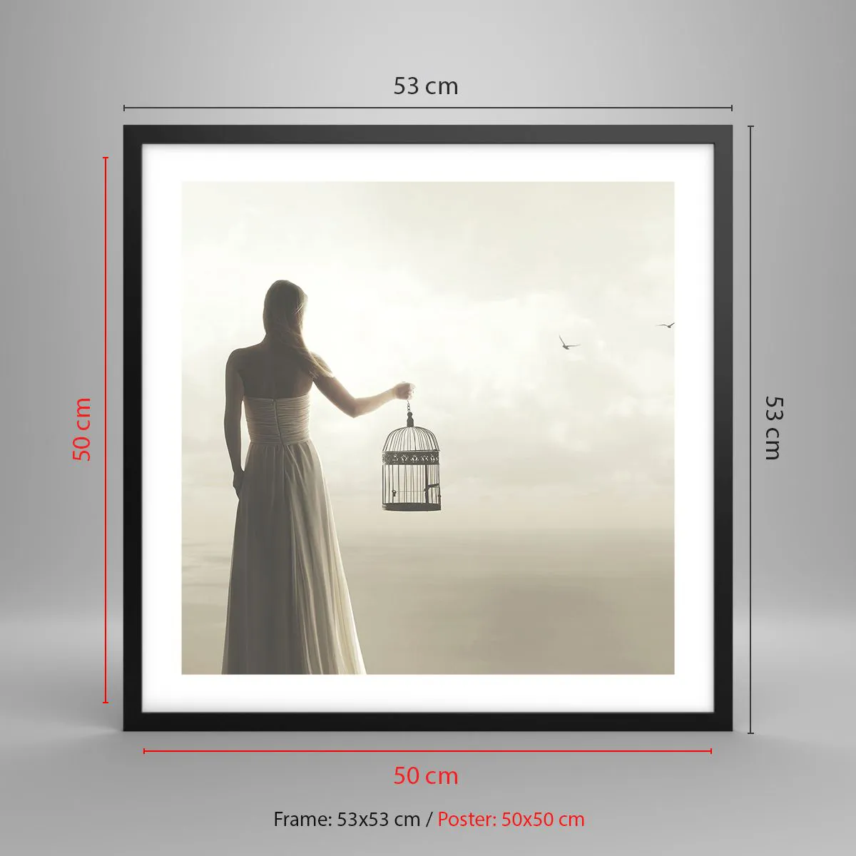 Plakat i sort ramme - Vær fri - 50x50 cm