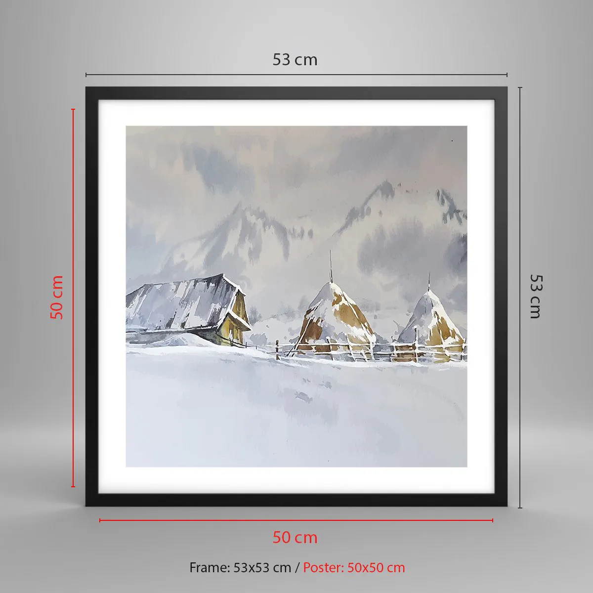 Plagát v čiernom ráme - V zasneženom údolí - 50x50 cm