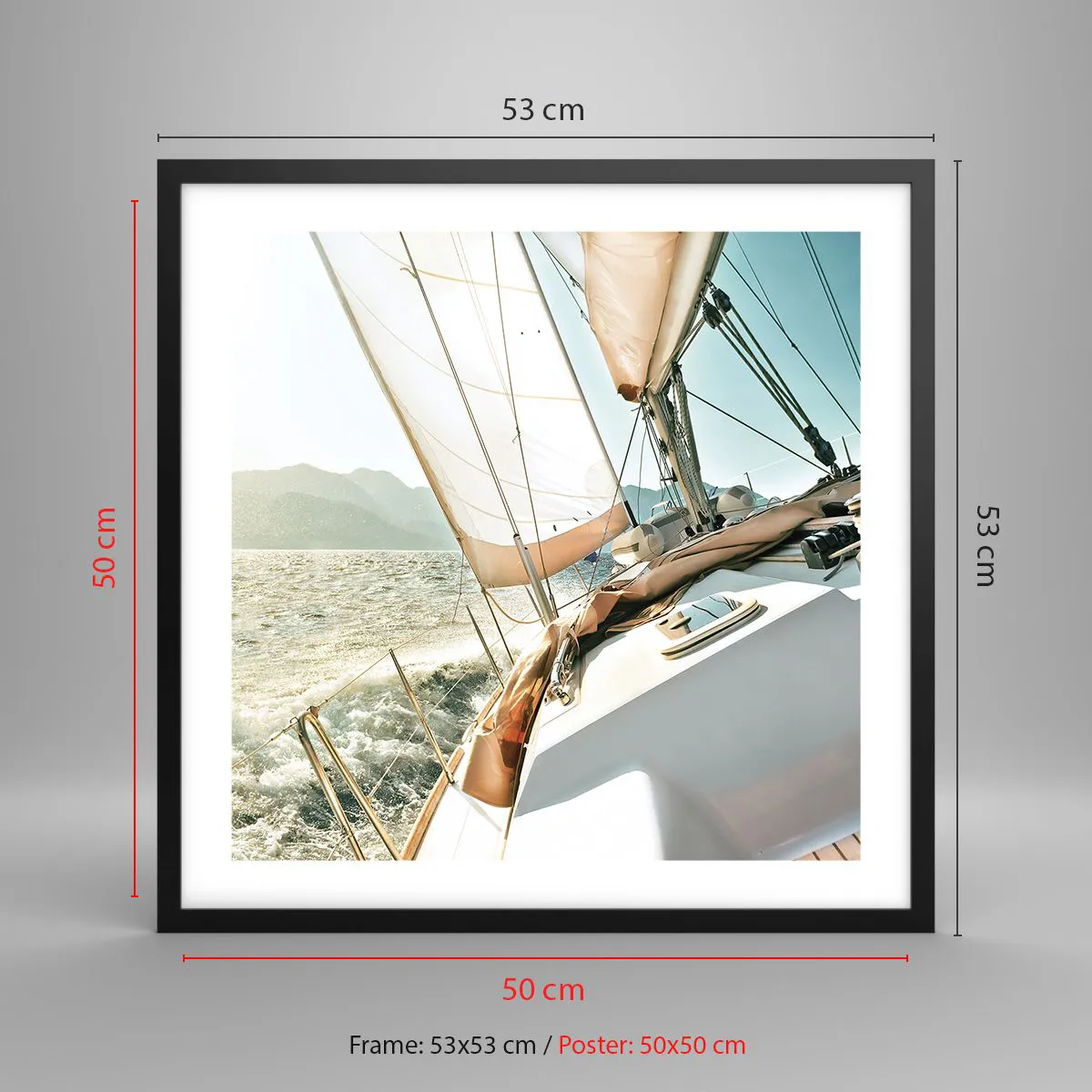 Poster in einem schwarzem Rahmen - Unter vollen Segeln - 50x50 cm