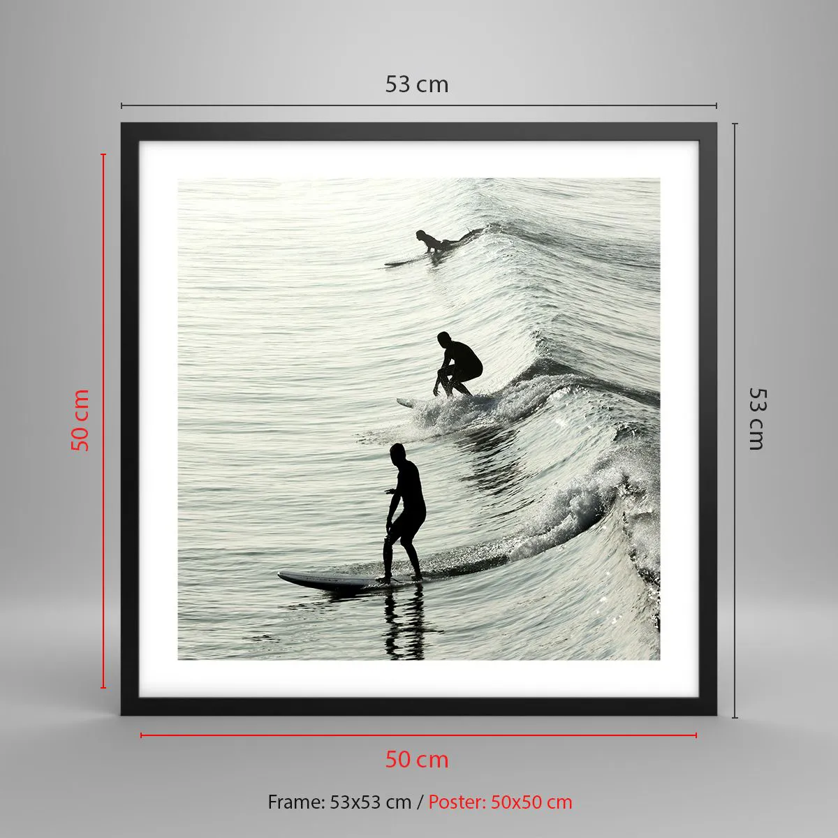 Poster in einem schwarzem Rahmen - Gegen die Welle - 50x50 cm