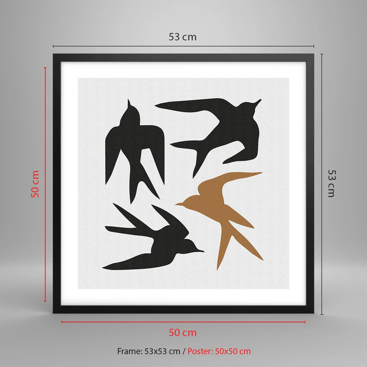 Poster in einem schwarzem Rahmen - Schwalbenspaß - 50x50 cm