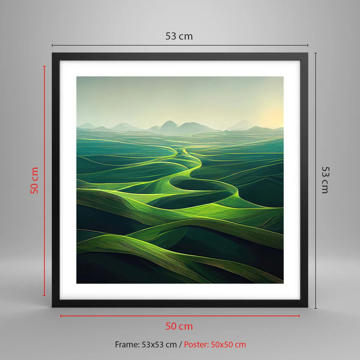 Poster in einem schwarzem Rahmen - In den grünen Tälern - 50x50 cm