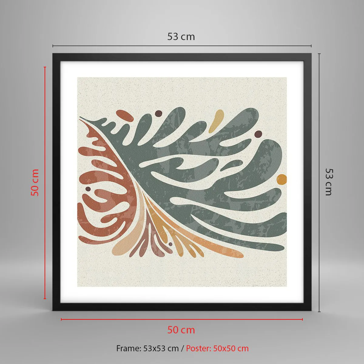 Affiche dans un cadre noir - Poster - Feuille multicolore - 50x50 cm