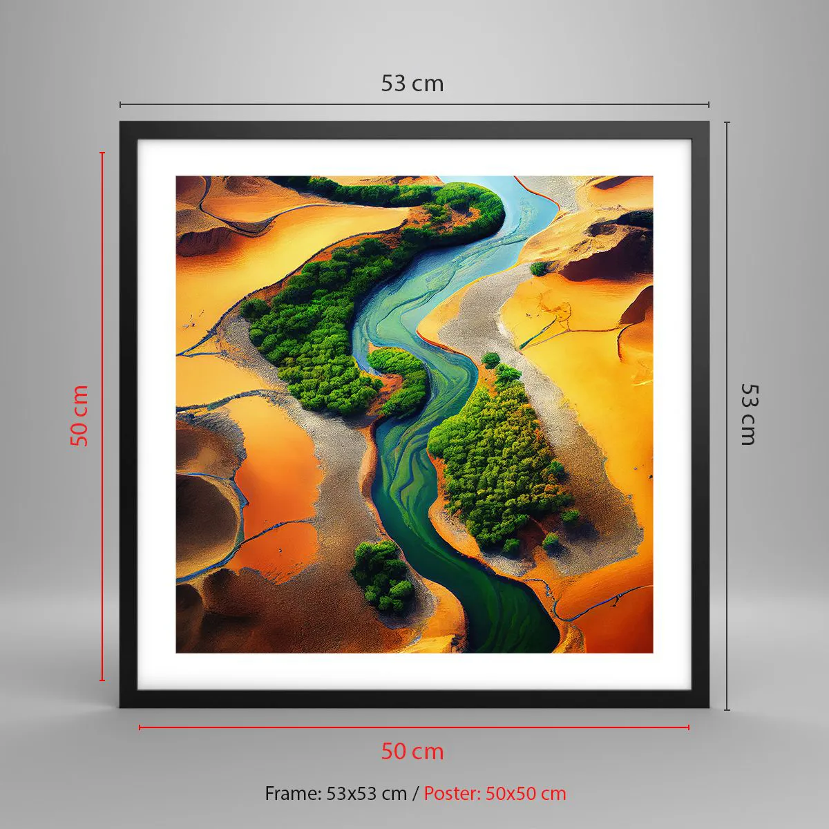 Poster in einem schwarzem Rahmen - Lebensspendender Fluss - 50x50 cm