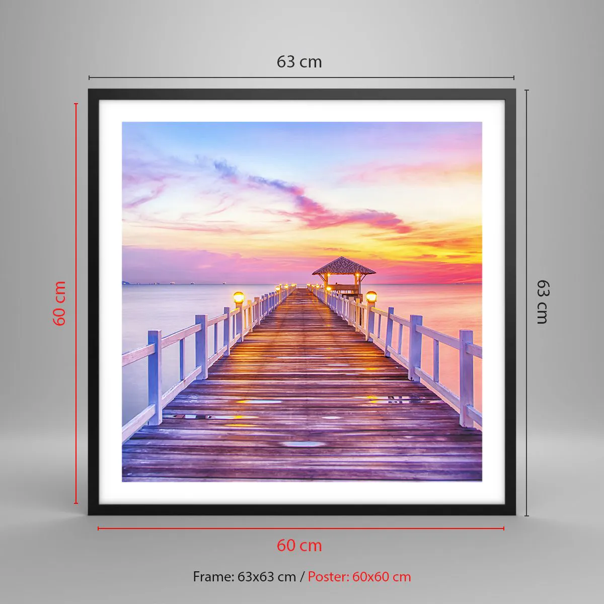 Poster in cornice nera - Silenzio della sera in lilla e oro - 60x60 cm