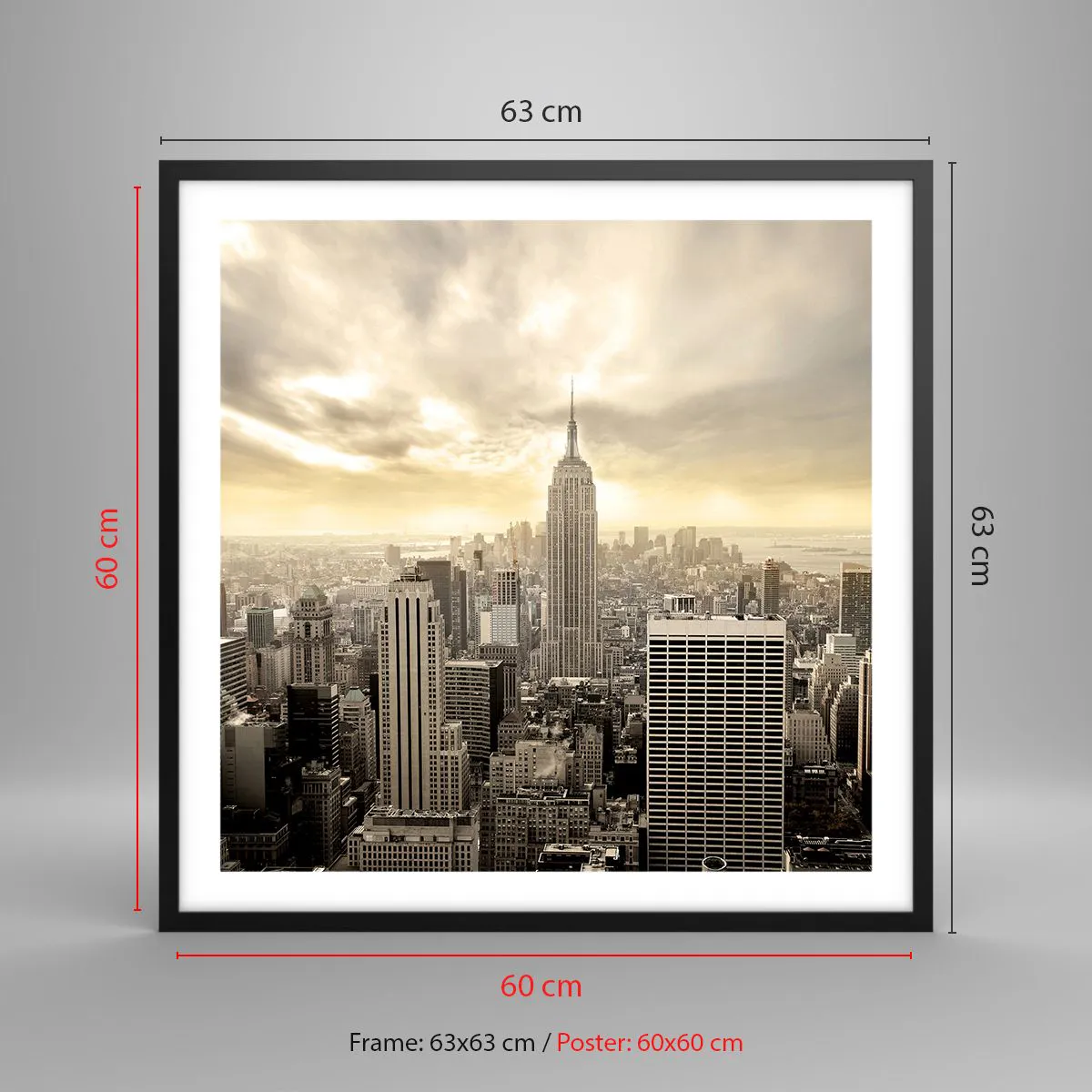 Póster en marco negro - Tejido neoyorquino en tonos grises - 60x60 cm