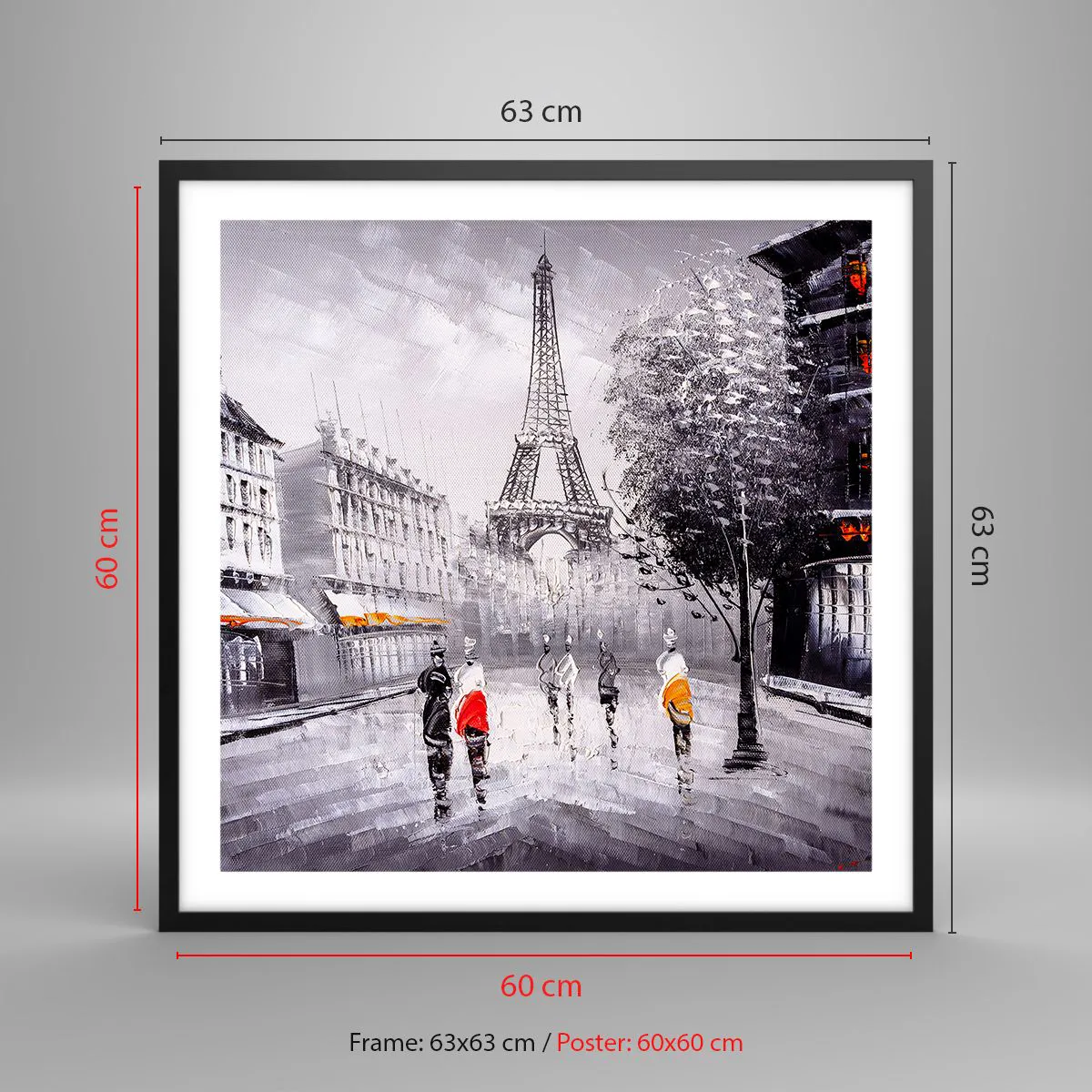 Plakat w czarnej ramie - Paryska przechadzka - 60x60 cm