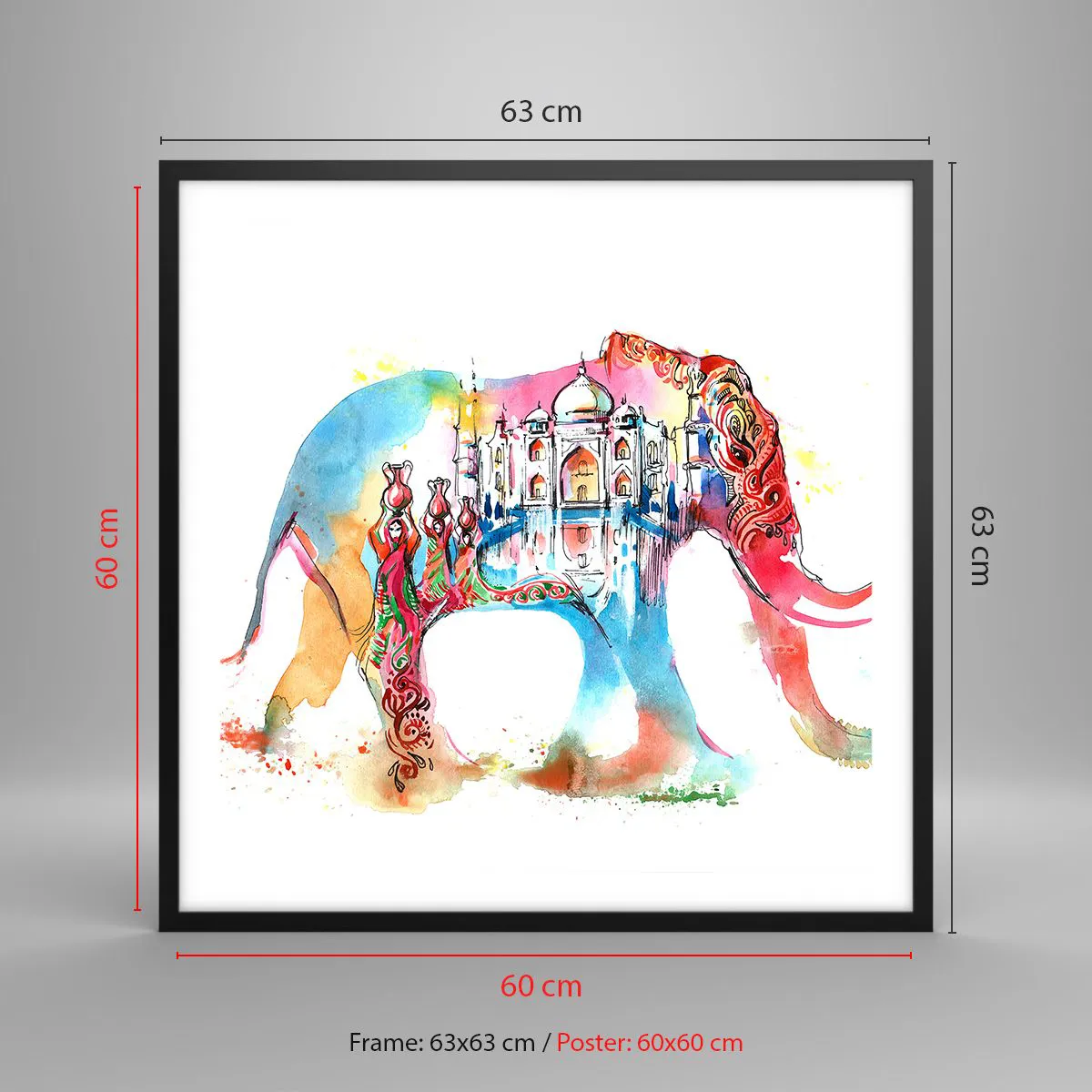 Affiche dans un cadre noir - Poster - Inde - l'aura de l'amour - 60x60 cm