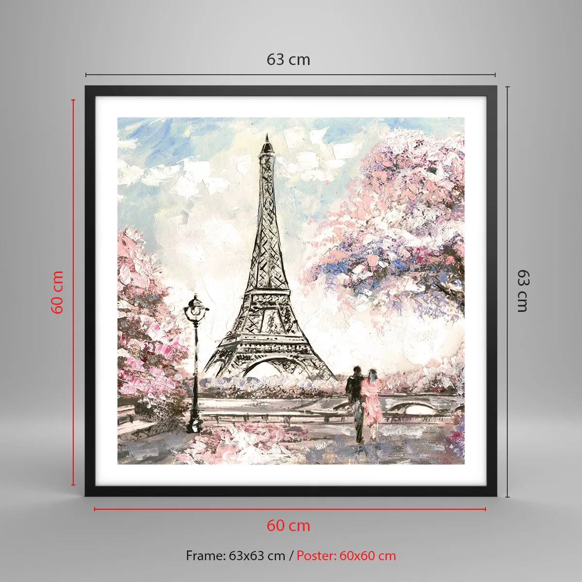 Affiche dans un cadre noir - Poster - Balade d'avril à Paris - 60x60 cm