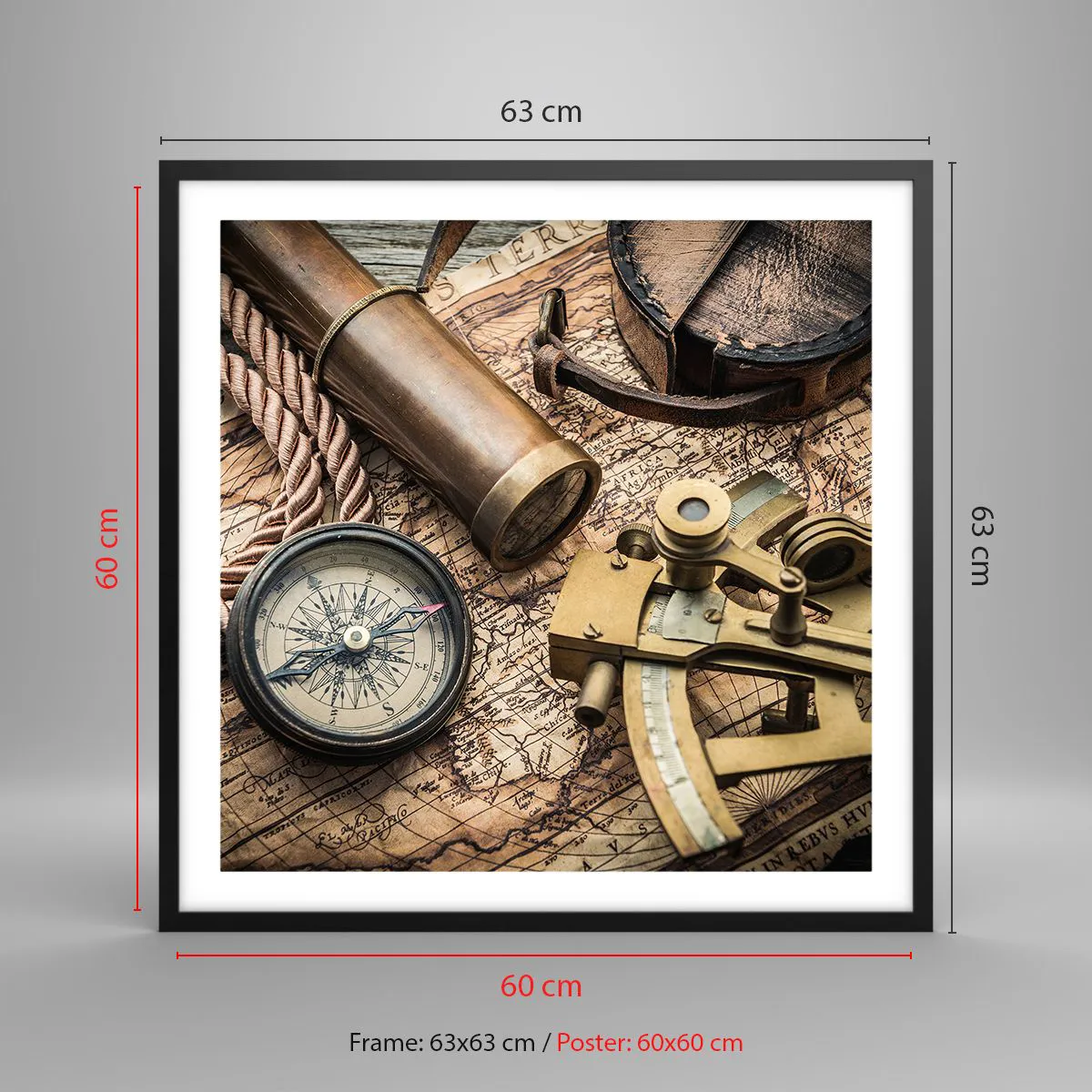 Affisch i svart ram - Sätt ut kursen - 60x60 cm