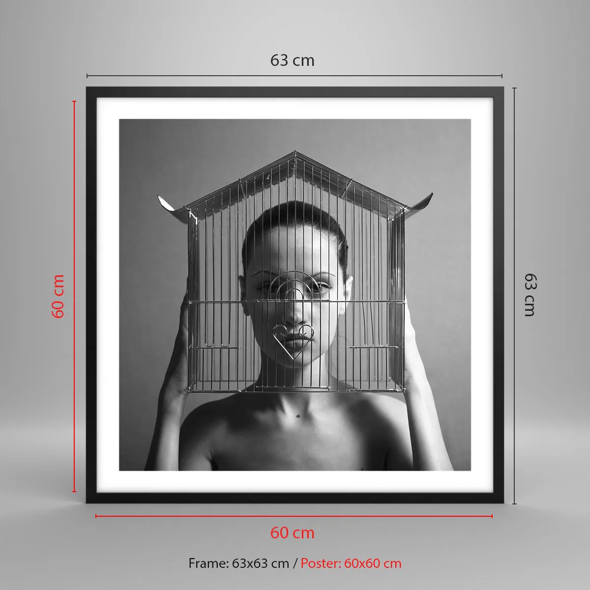 Affiche dans un cadre noir - Poster - Portrait un peu surréaliste - 60x60 cm