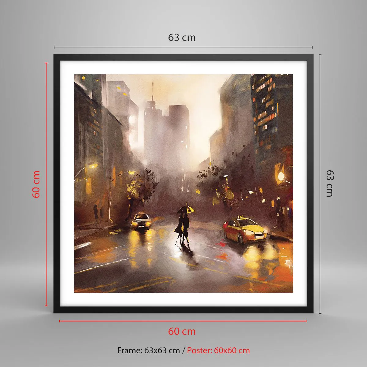 Póster en marco negro - En las luces de Nueva York - 60x60 cm