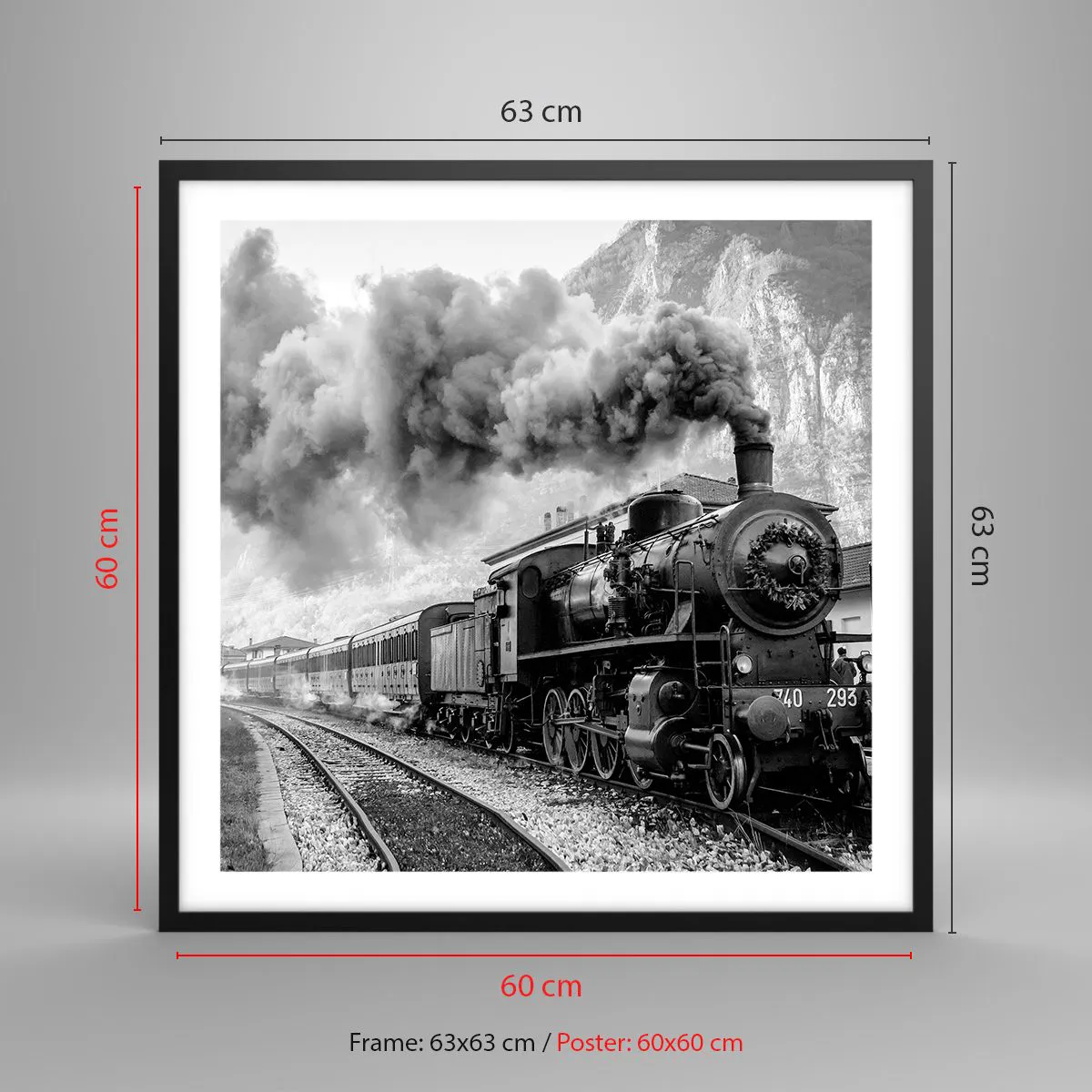 Affiche dans un cadre noir - Poster - Attend à la gare... - 60x60 cm