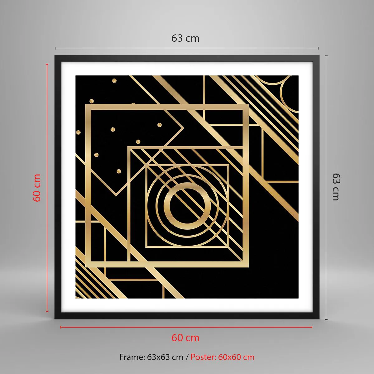 Plakat i sort ramme - Gylden geometri - 60x60 cm