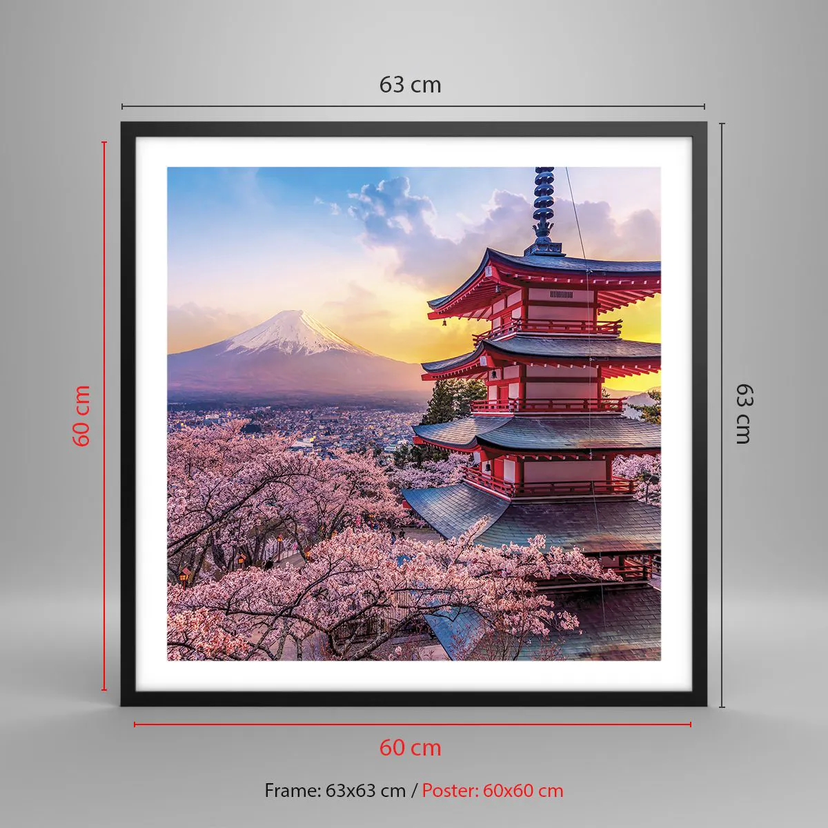 Plakat i sort ramme - Essensen af den japanske ånd - 60x60 cm