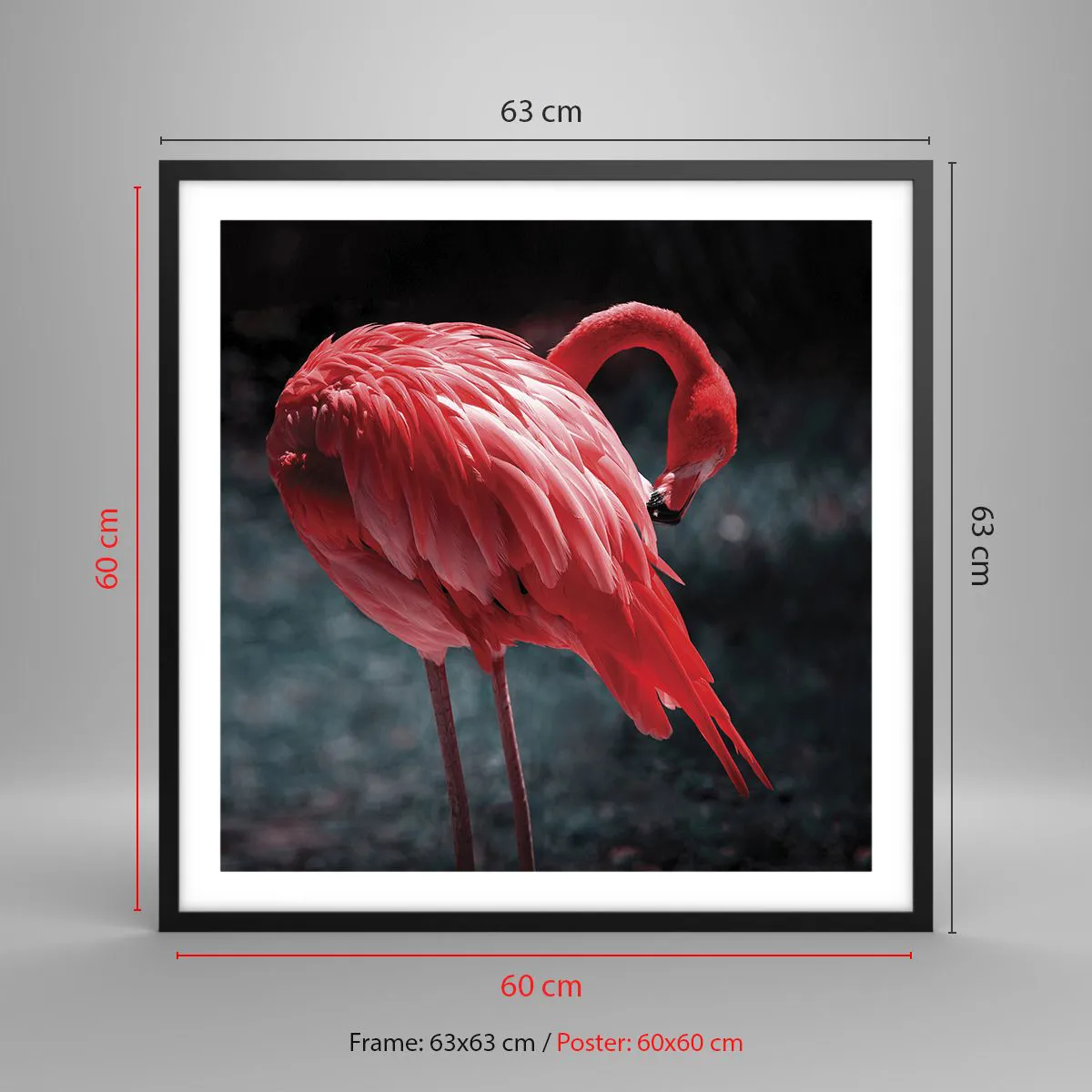 Plakat i sort ramme - Et karmosinrødt naturdigt - 60x60 cm