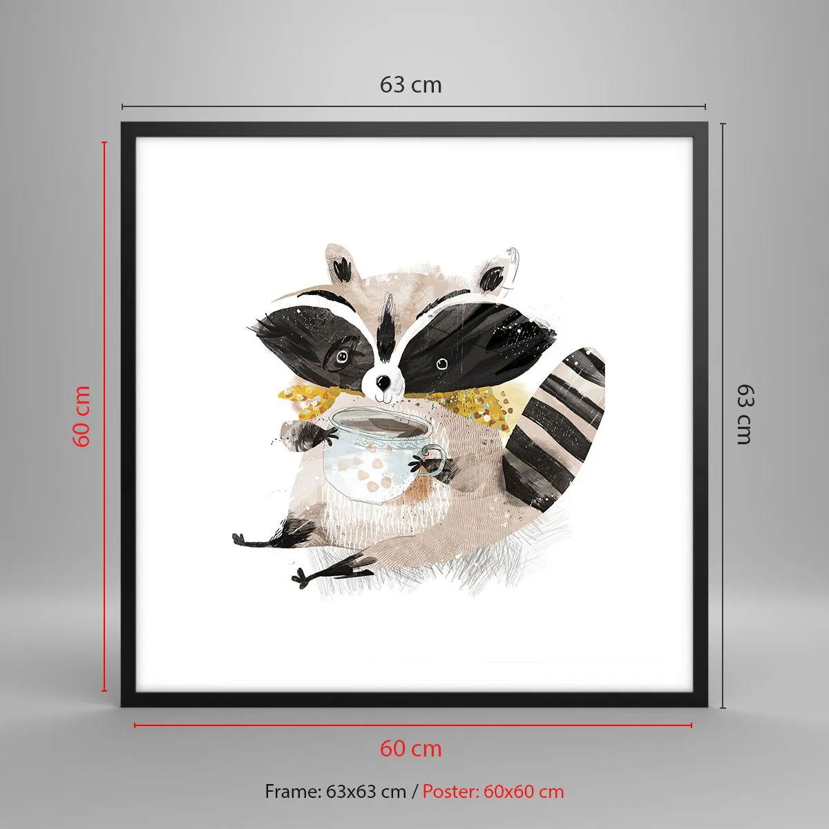 Affiche dans un cadre noir - Poster - Mon ami le raton laveur - 60x60 cm