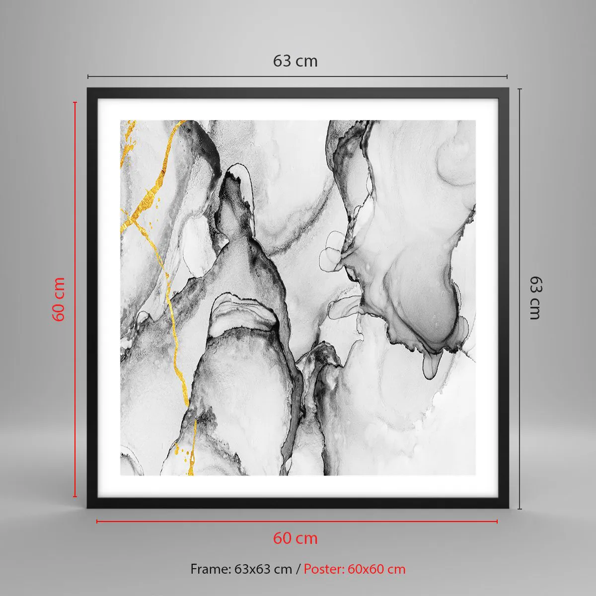 Affisch i svart ram - Komposition med guldmotiv - 60x60 cm