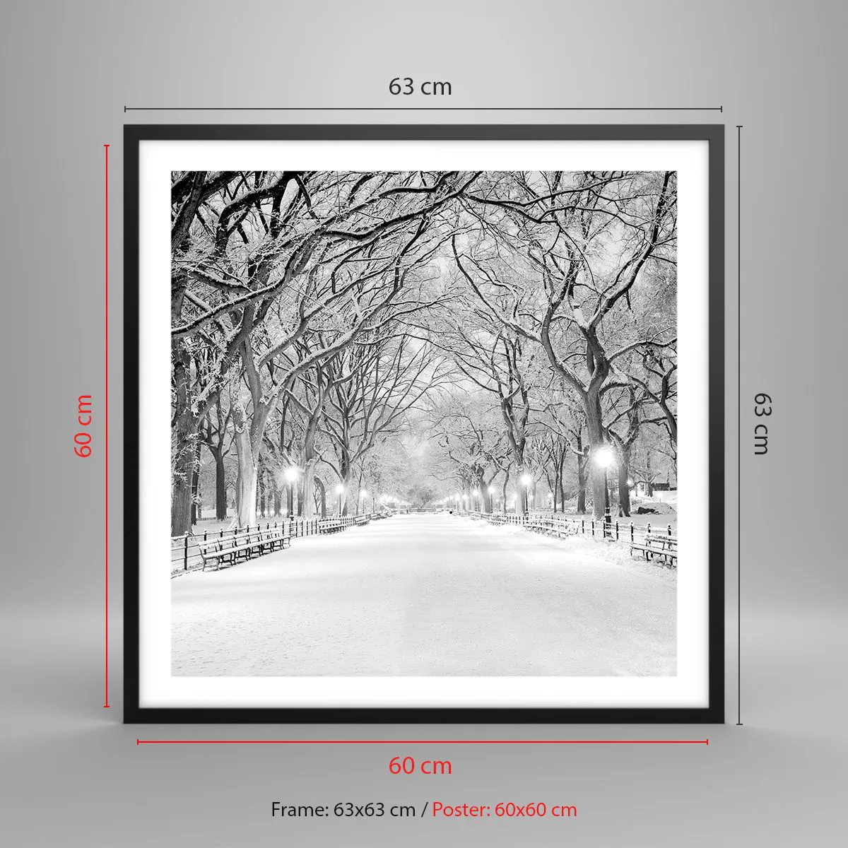 Plakat i sort ramme - Fire årstider - vinter - 60x60 cm