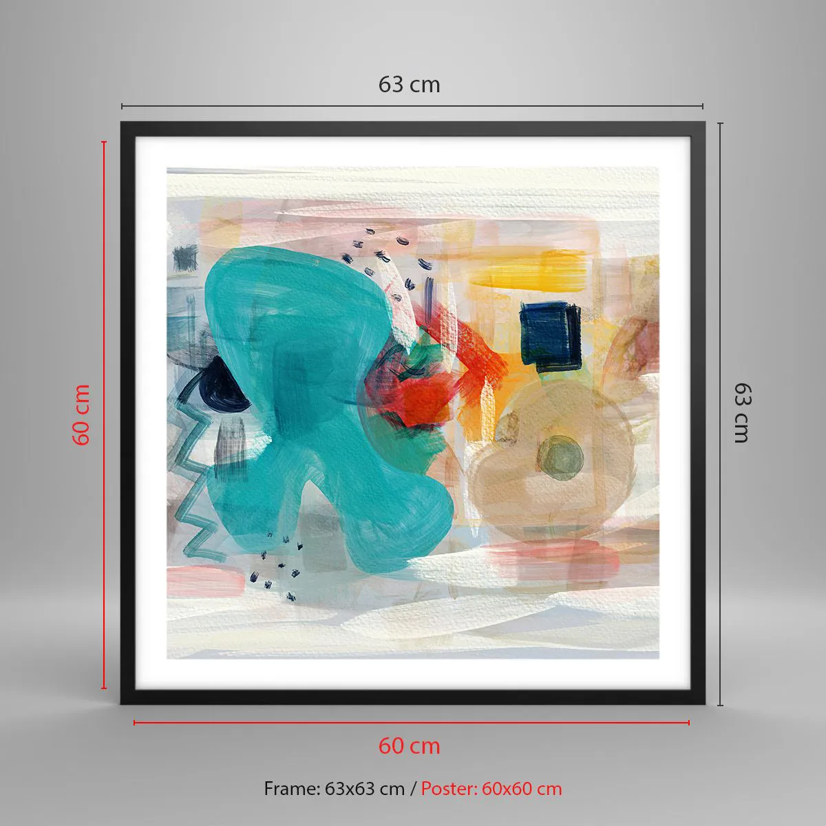 Affisch i svart ram - Ett färgglatt spel - 60x60 cm