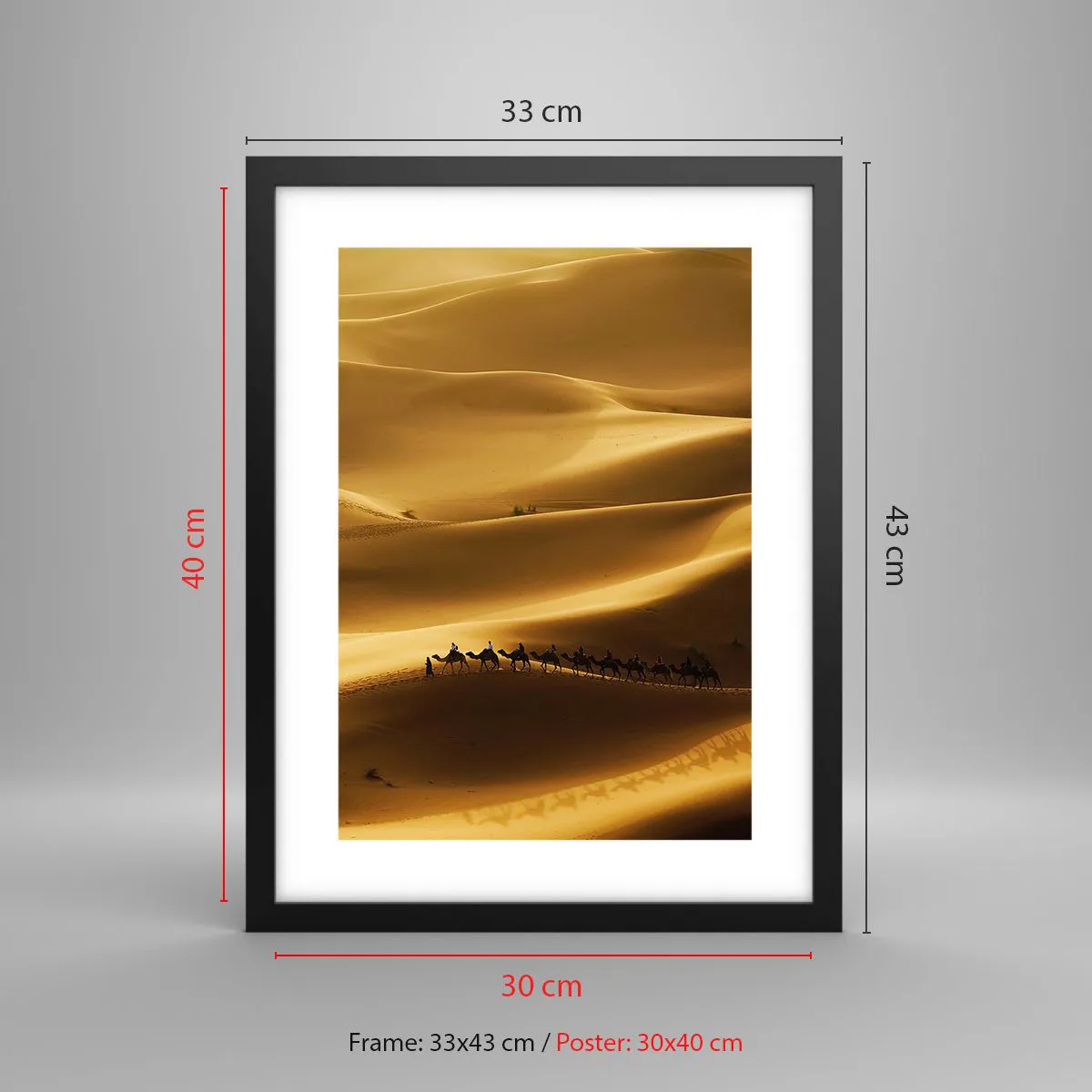 Pôster com moldura preta - Caravana nas ondas do deserto - 30x40 cm