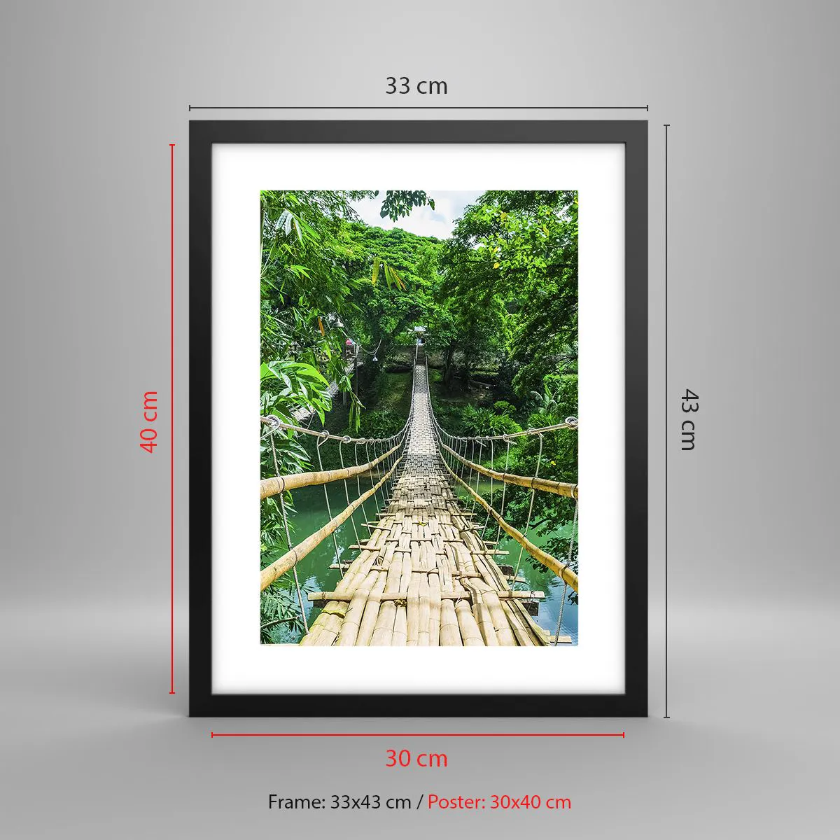 Plakat w czarnej ramie - Małpi most nad zielenią - 30x40 cm