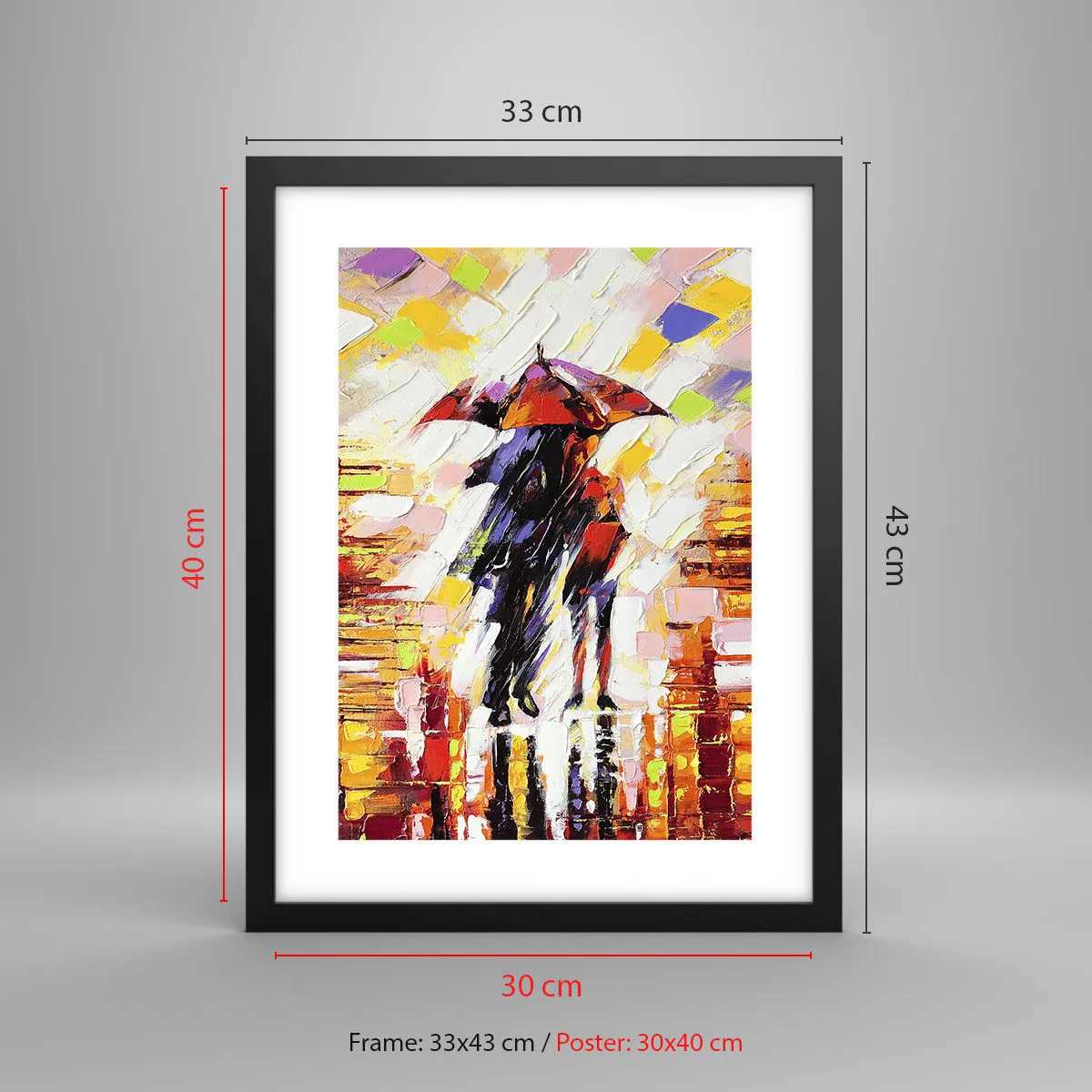 Affiche dans un cadre noir - Poster - Ensemble à travers la nuit et la pluie - 30x40 cm