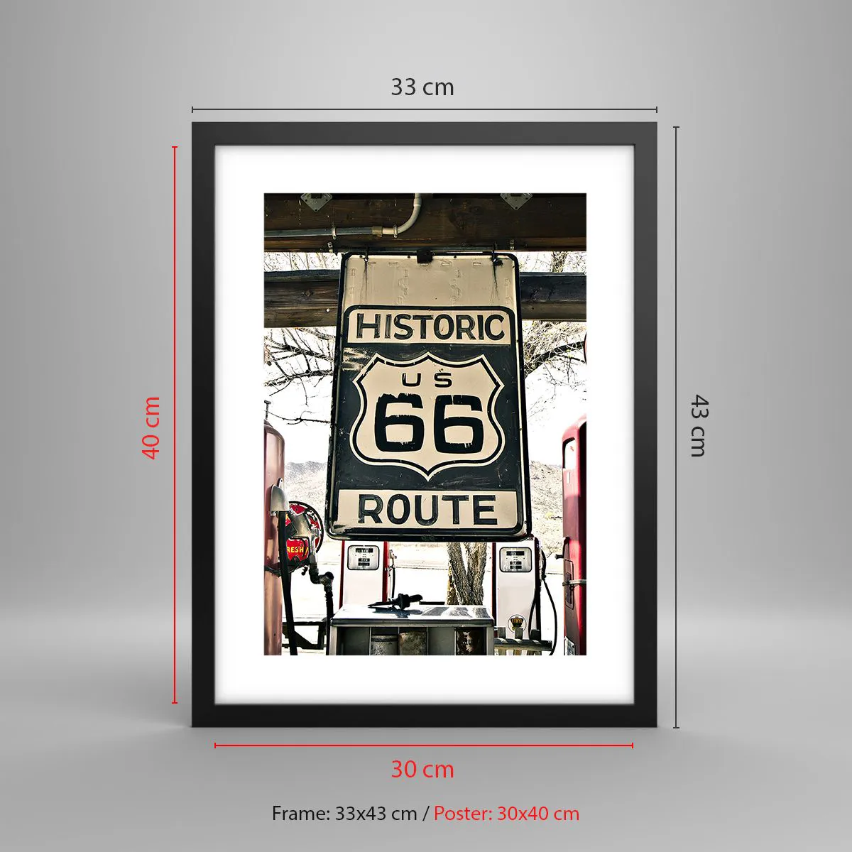 Plakat i sort ramme - En retro-amerikansk rejse - 30x40 cm